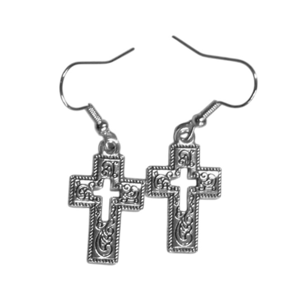 UNBRANDED Filigree WESTERN Style CROSS Cutout Earrings